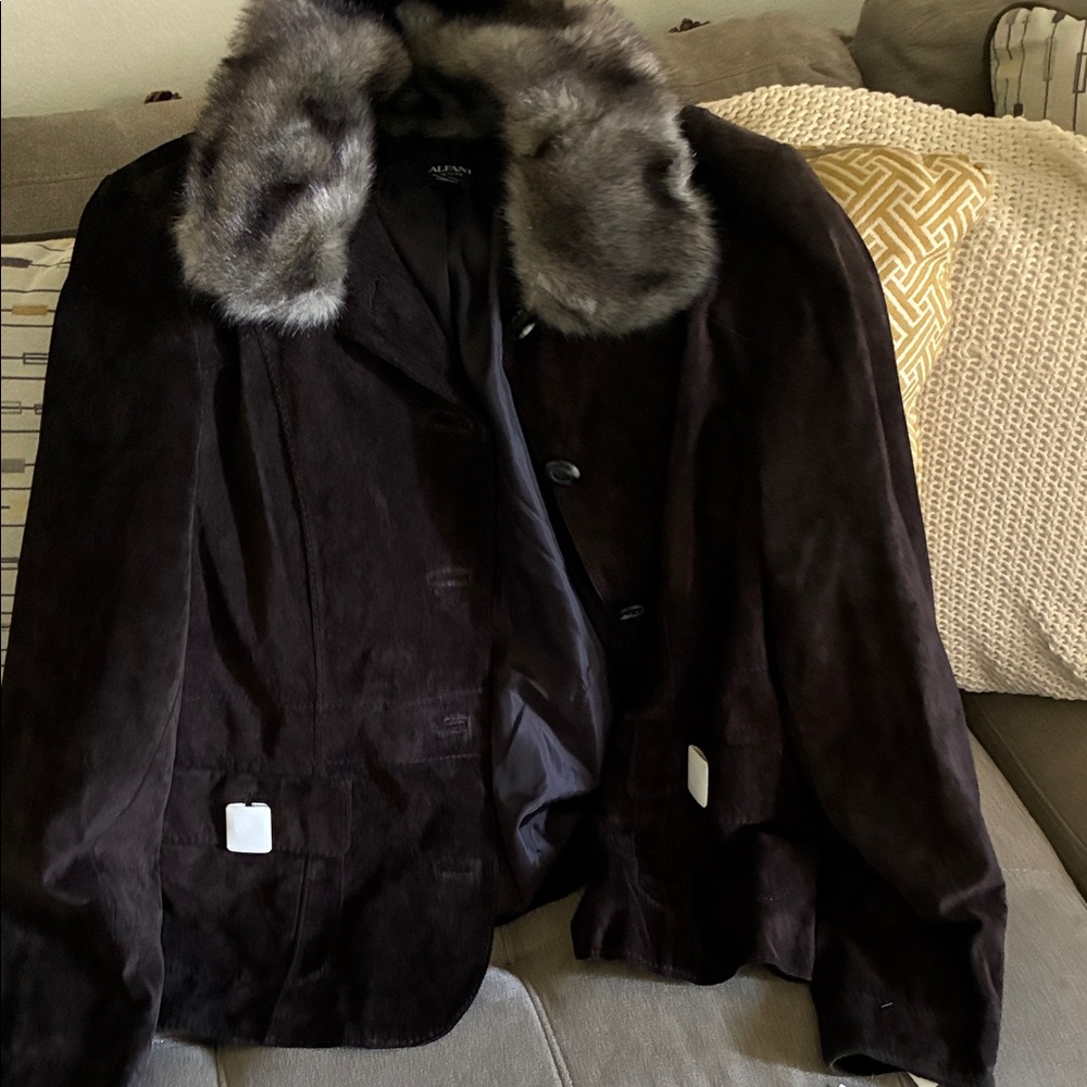Alfani Dark Brown Jacket with Faux Fur Collar